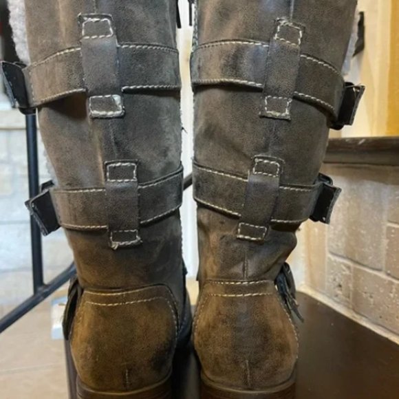 Crown Vintage Moto Combat Distressed Boots Size 6 1/2 - Picture 3 of 5